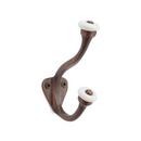 Brass Double Hook with Porcelain Knobs in Oil Rubbed Bronze