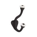Iron Double Hook with Porcelain Knobs in Black Powder Coat