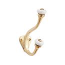 Brass Double Hook with Porcelain Knobs in Polished Brass