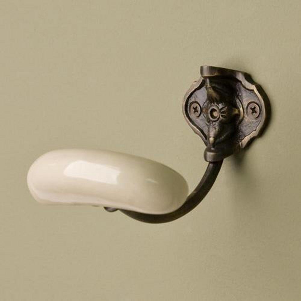 Signature Hardware Antique Brass Brass Hook with Porcelain Knob 