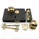 Brass Rim Lock Set with Brass Knobs Left Hand in Polished Brass