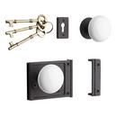 Iron Rim Lock Set with Porcelain Knobs Right Hand in Black Powder Coat