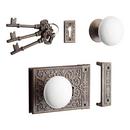 Solid Brass Rim Lock Set with Right Hand Knob in White with Antique Brass