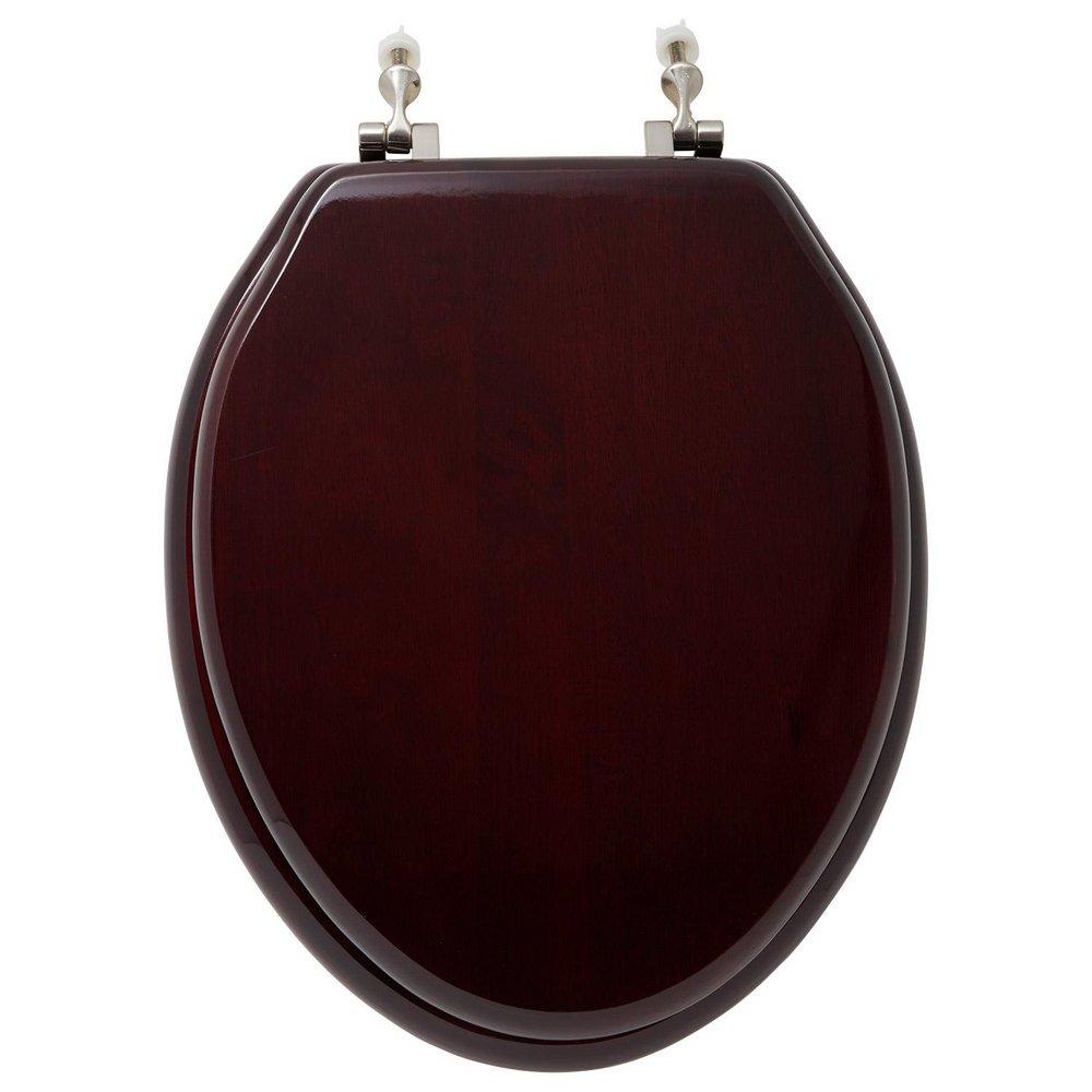 Signature Hardware Mahogany/Brushed Nickel Elongated Closed Front Toilet Seat 