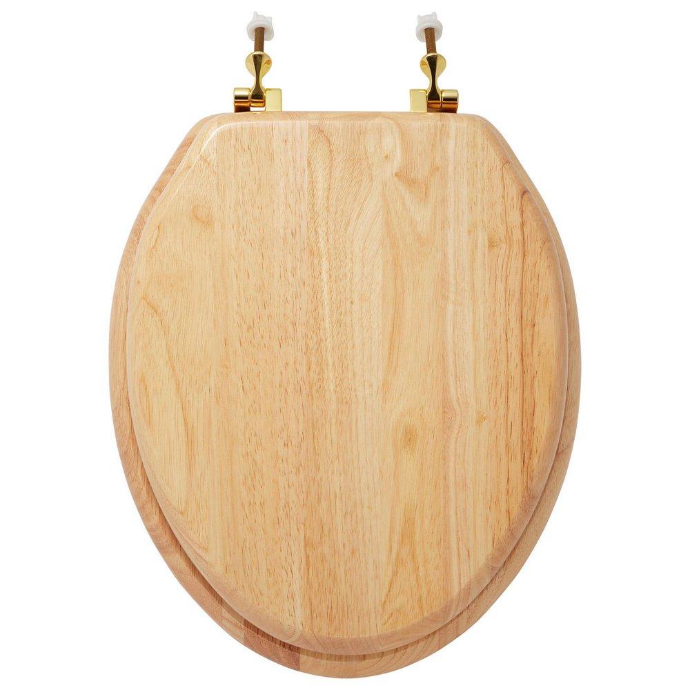 Signature Hardware Oak/Polished Brass Elongated Closed Front Toilet Seat 
