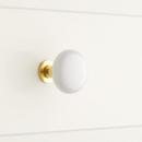 1-1/4 in. Brass Base and Ceramic Round Cabinet Knob in White with Polished Brass