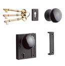 Vertical Iron Privacy Rim Lock Set with Right Hand Knob in Black with Black Powder Coat