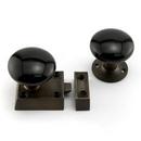 Small Solid Brass Rim Lock Latch Set with Right Hand Knob in Black with Antique Brass