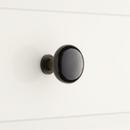 1 in. Brass Base Ceramic and Porcelain Round Cabinet Knob in Black with Oil Rubbed Bronze