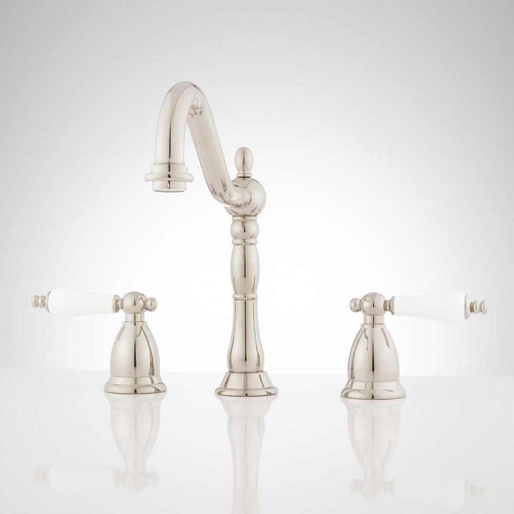 Signature Hardware Polished Nickel Two Handle Widespread Bathroom Sink Faucet 