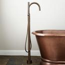 Single Lever Handle Freestanding Tub Faucet with Integrated Hand Shower in Oil Rubbed Bronze