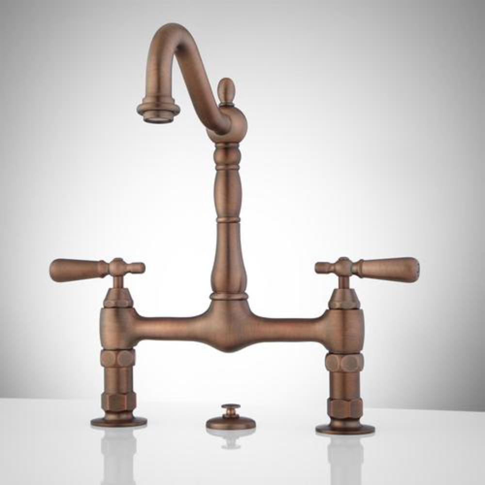 Signature Hardware Oil Rubbed Bronze Two Handle Bridge Bathroom Sink Faucet 