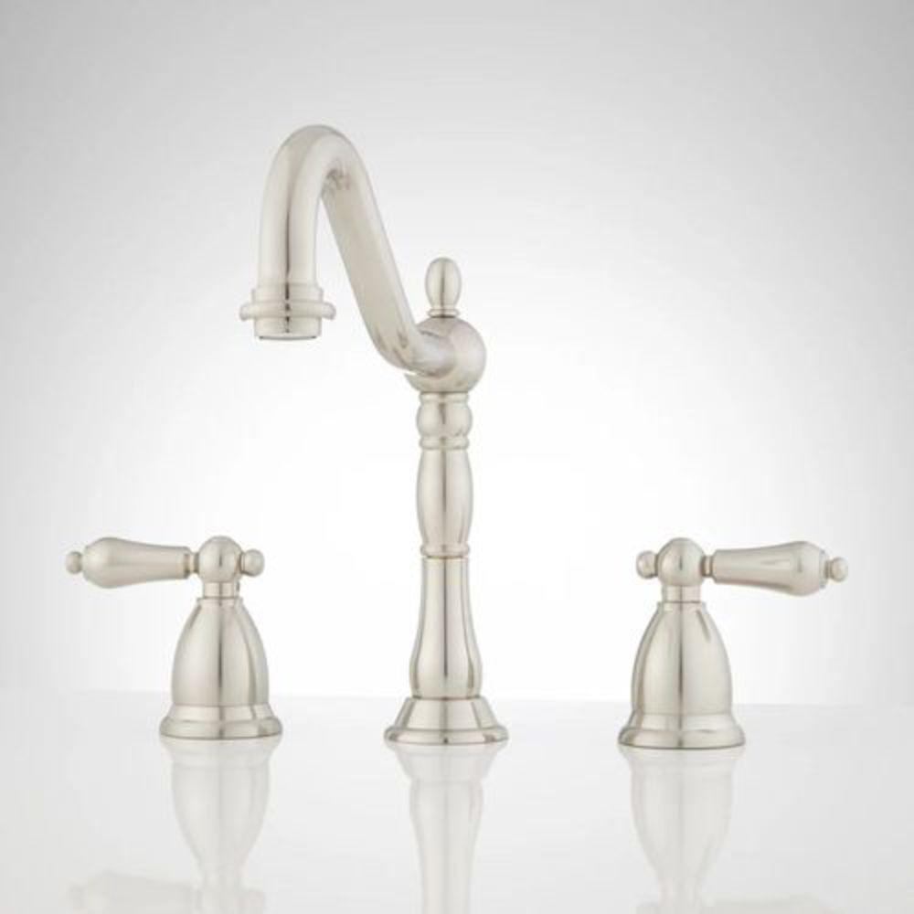 Signature Hardware Brushed Nickel Two Handle Widespread Bathroom Sink Faucet 