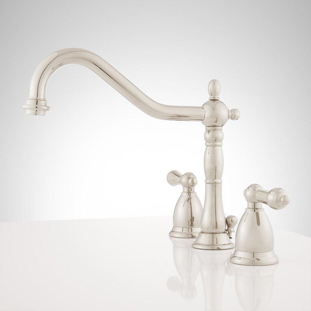 Signature Hardware Polished Nickel Two Handle Widespread Bathroom Sink Faucet 