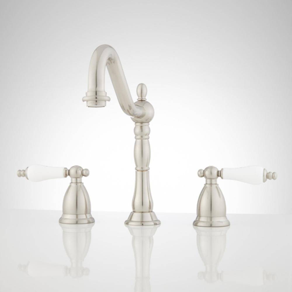 Signature Hardware Brushed Nickel Two Handle Widespread Bathroom Sink Faucet 