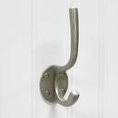 Brass Double Coat Hook with Round Backplate in Brushed Nickel