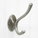 Brass Double Coat Hook with Oval Backplate in Brushed Nickel