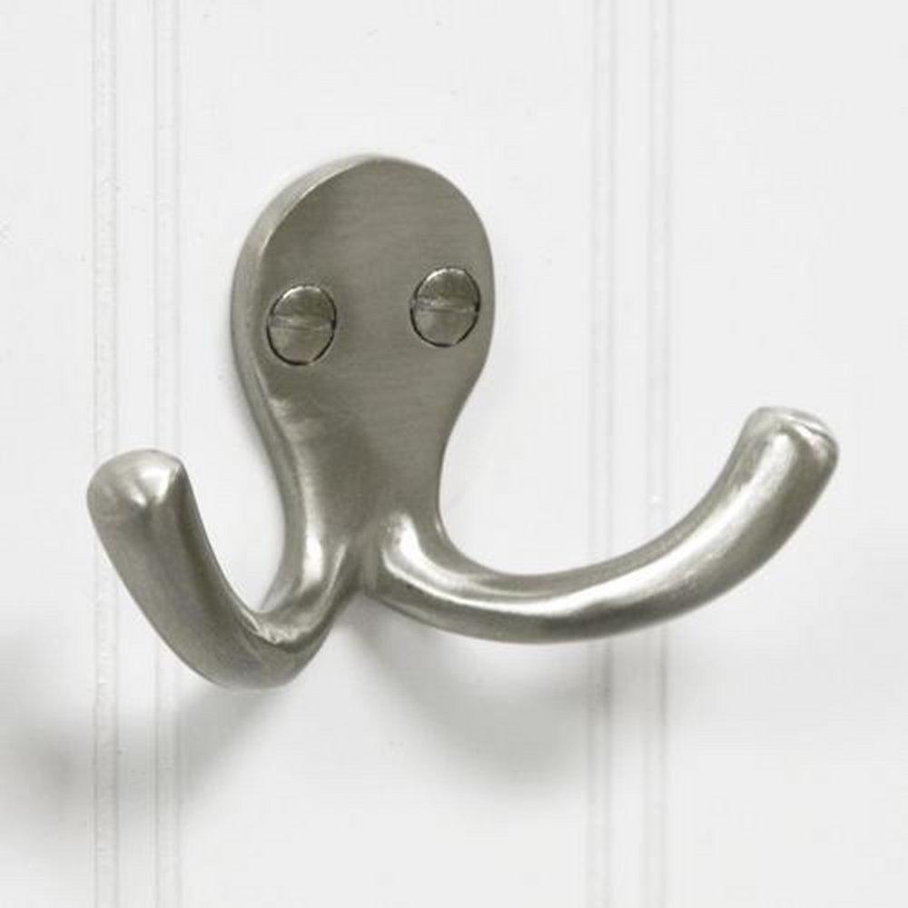 Signature Hardware Brushed Nickel Brass Double Coat Hook 