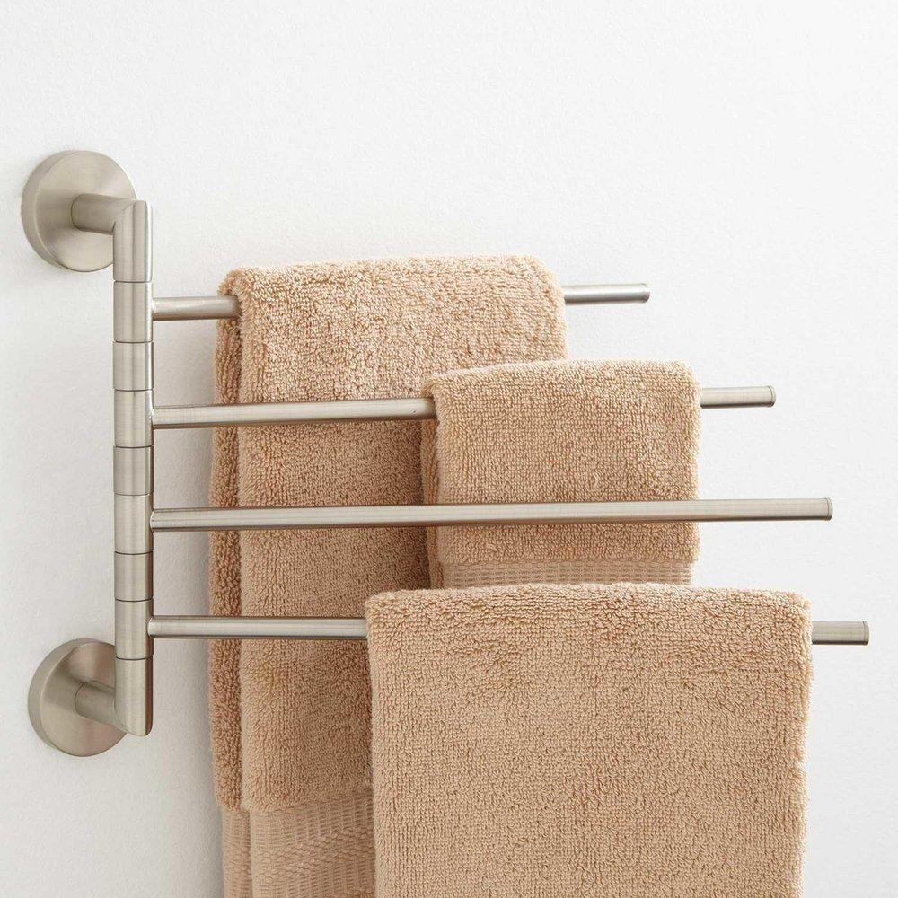 Signature Hardware Brushed Nickel Quadruple Swing Arm Towel Bar in Brushed Nickel 