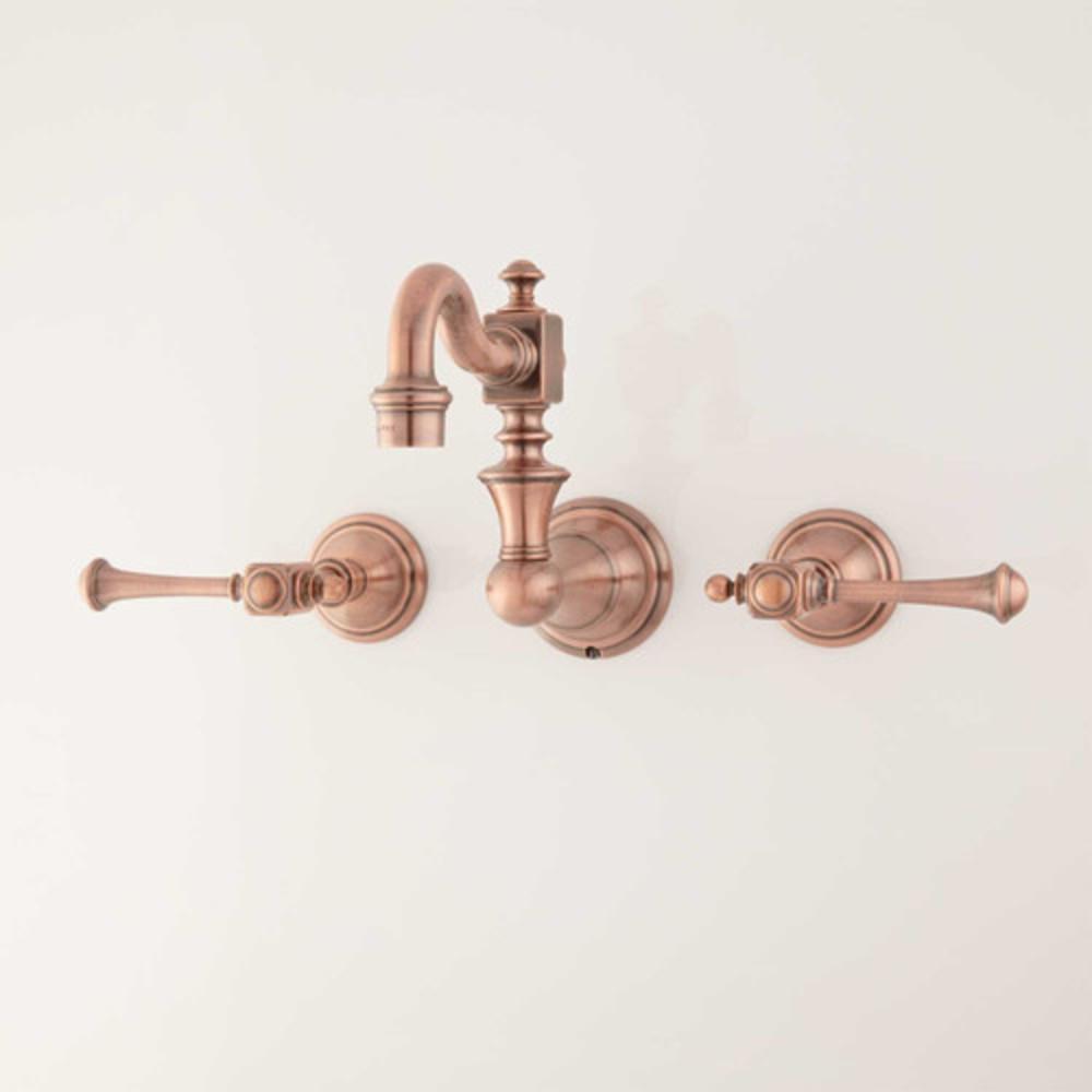 Two Handle Wall Mount Bathroom Sink Faucet in Antique Copper 