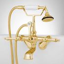 Three Handle Wall Mount Tub Filler with Handshower in Polished Brass