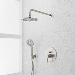 Single Handle Shower System with Rainfall Showerhead and Hand Shower in Brushed Nickel