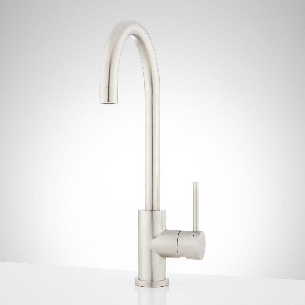 Signature Hardware Satin Steel Single Handle Monoblock Kitchen Faucet 