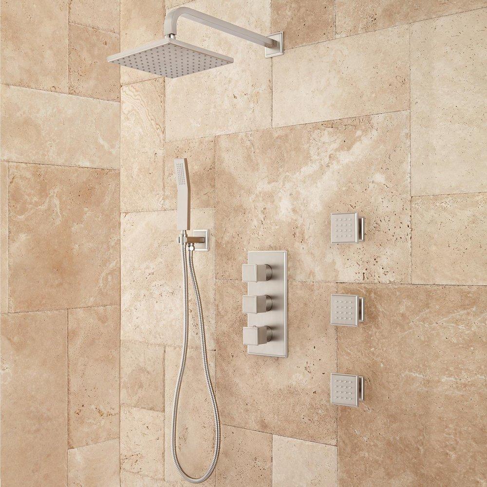 Signature Hardware Brushed Nickel Three Handle Single Function Shower System 