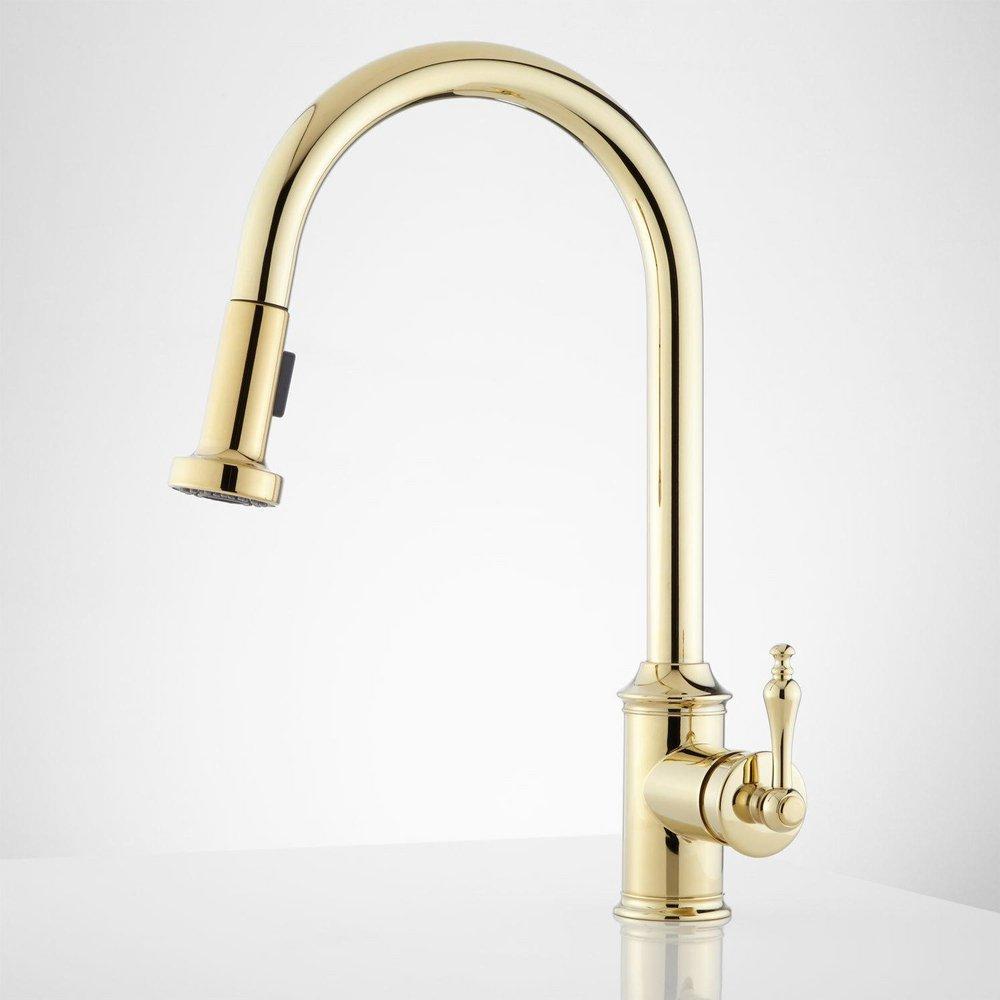 Signature Hardware Polished Brass Single Handle Pull Down Kitchen Faucet 