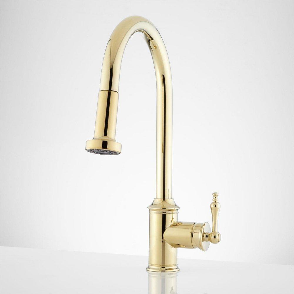 Signature Hardware Polished Brass Single Handle Pull Down Kitchen Faucet 