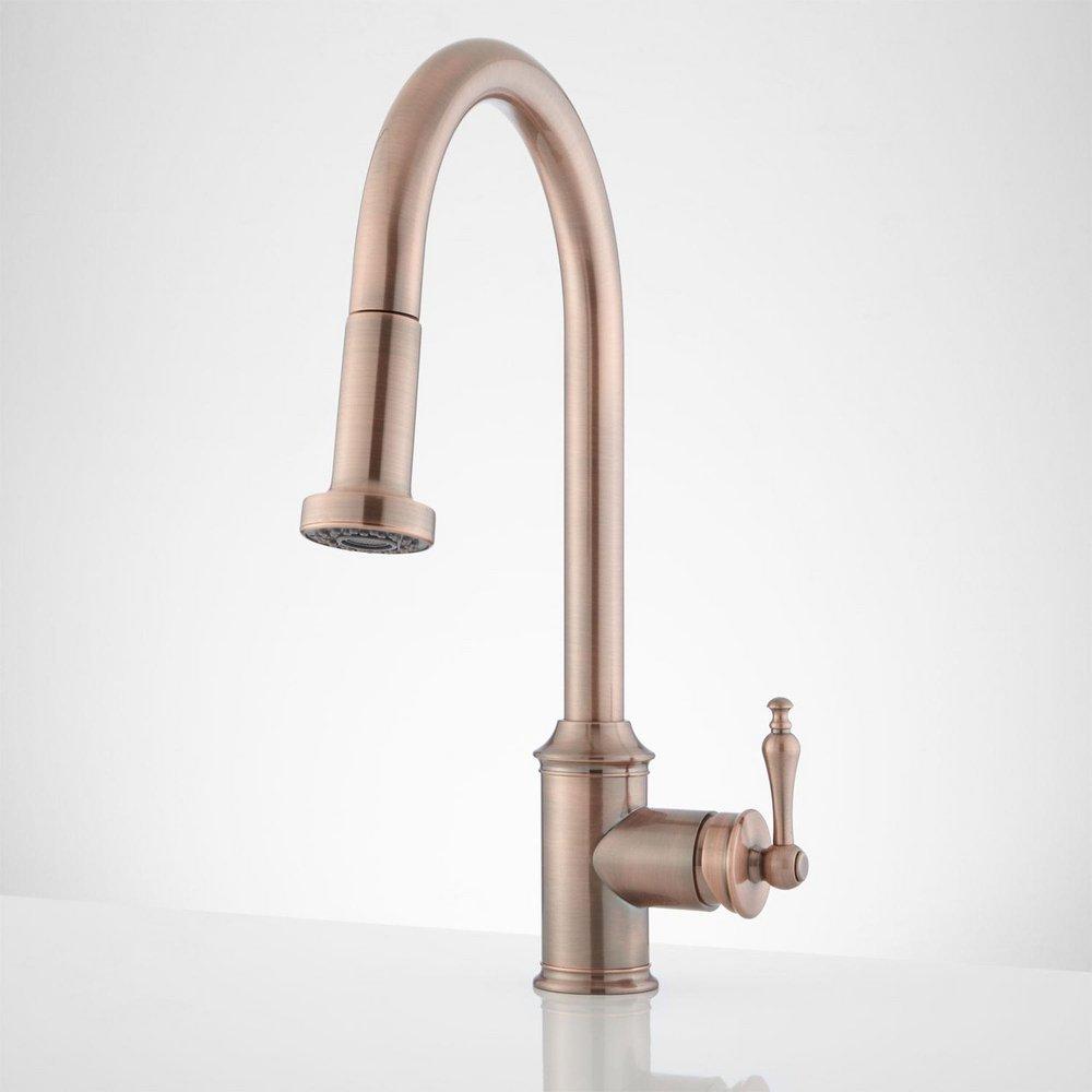 Signature Hardware Antique Copper Single Handle Pull Down Kitchen Faucet 