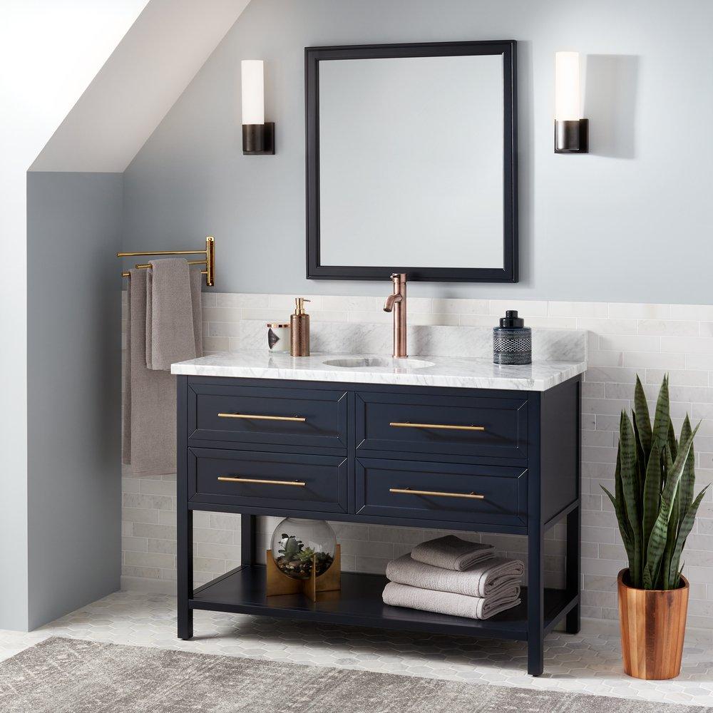 Signature Hardware Midnight Navy Blue 60 in. Floor Mount Vanity 