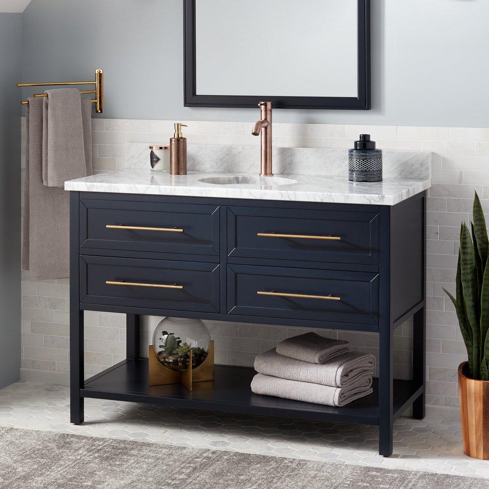 Signature Hardware Midnight Navy Blue 48 in. Floor Mount Vanity 
