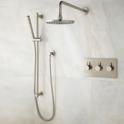 Three Handle Single Function Thermostatic Shower System in Brushed Nickel