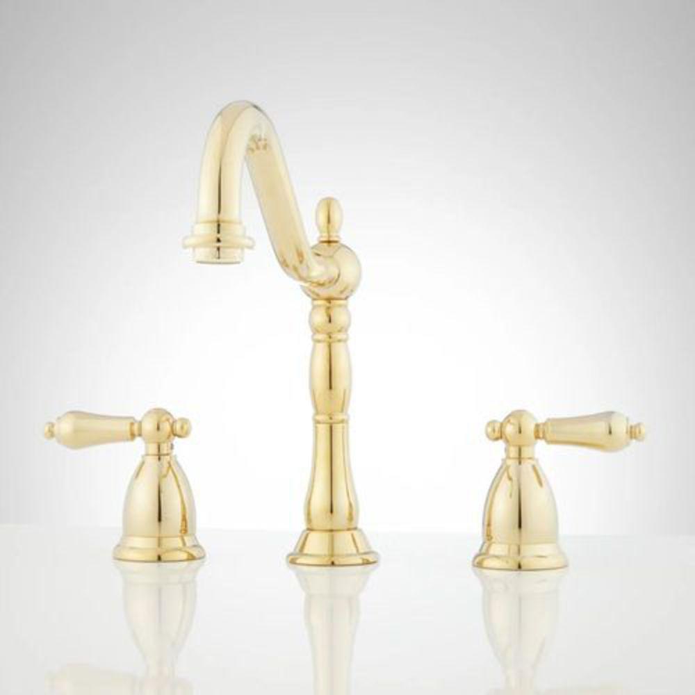 Signature Hardware Polished Brass Two Handle Widespread Bathroom Sink Faucet 