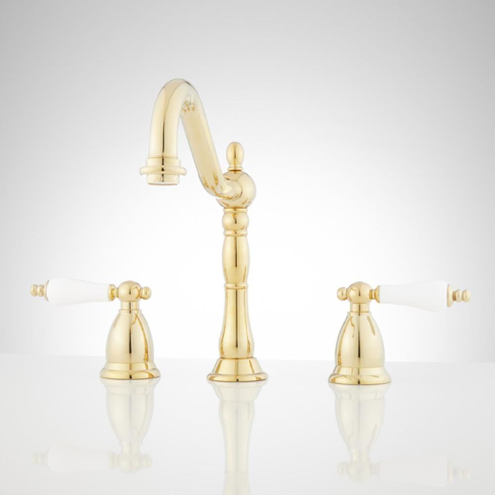 Signature Hardware Polished Brass Two Handle Widespread Bathroom Sink Faucet 