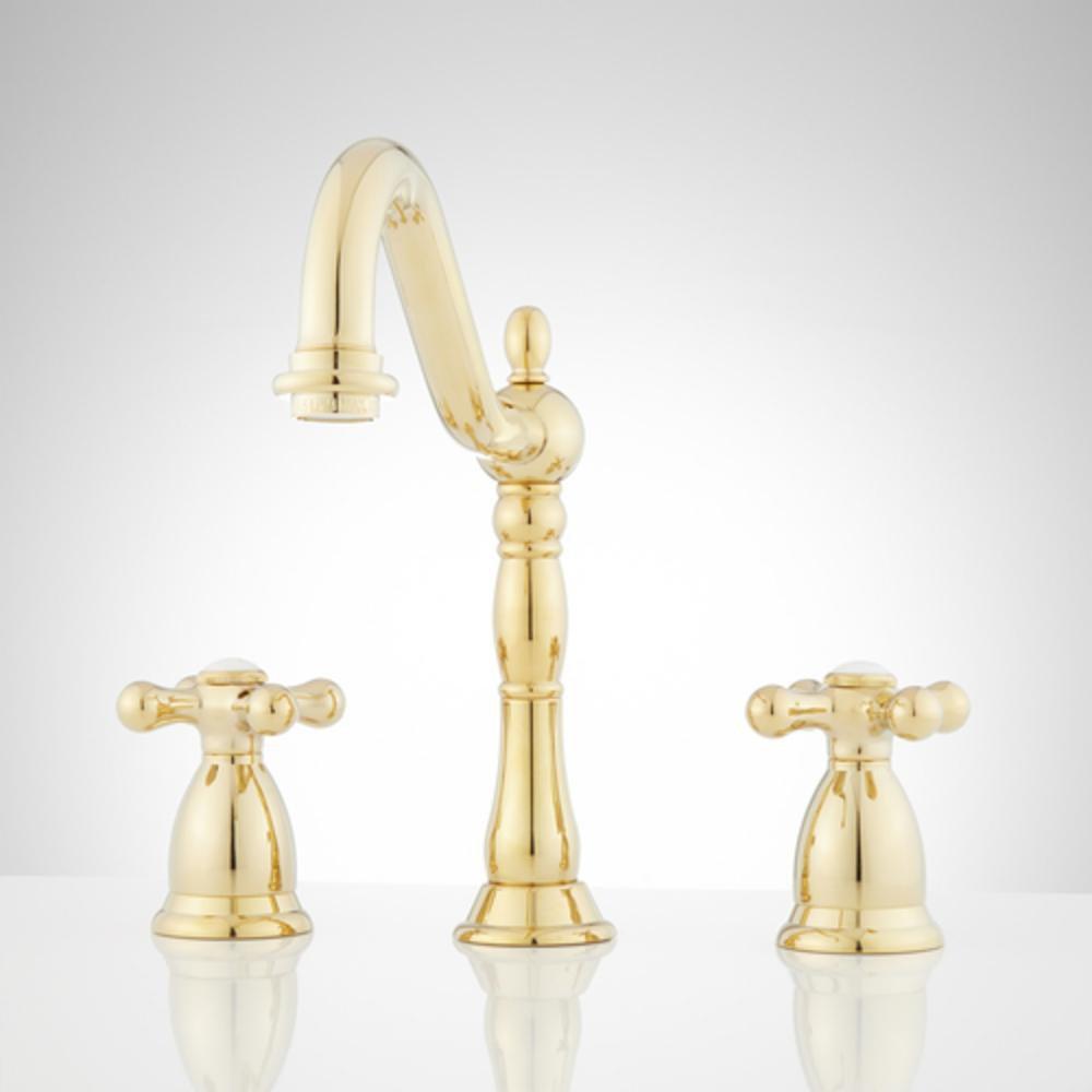 Signature Hardware Polished Brass Two Handle Widespread Bathroom Sink Faucet 