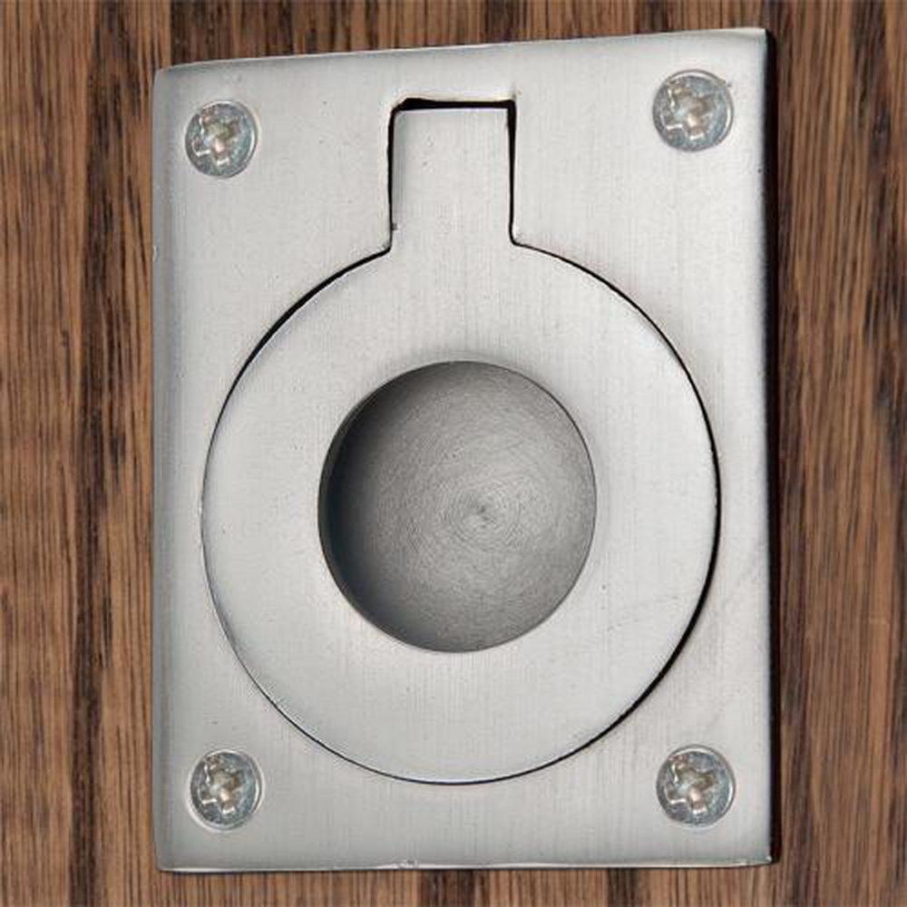 Signature Hardware Brushed Nickel 2-3/4 x 2-1/8 in. Brass Large Rectangular Recessed Ring Pull 