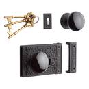 Iron Rim Lock Set with Black Porcelain Knobs Left Hand in Black Powder Coat