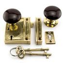 Signature Hardware Polished Brass Vertical Solid Brass Privacy Rim Lock Set with Left Hand Knob 