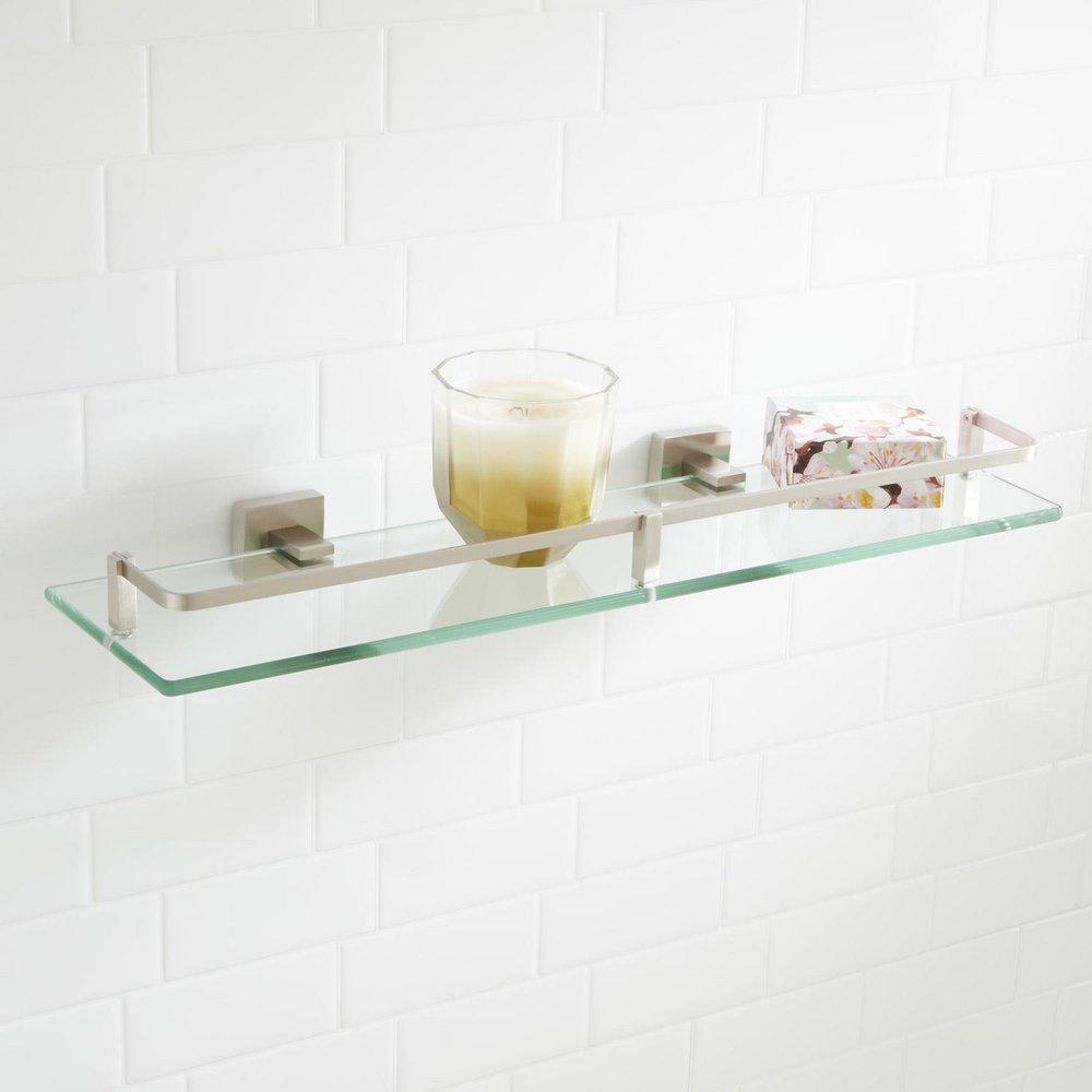 Signature Hardware Brushed Nickel 19-5/8 in. Glass Bathroom Shelf 