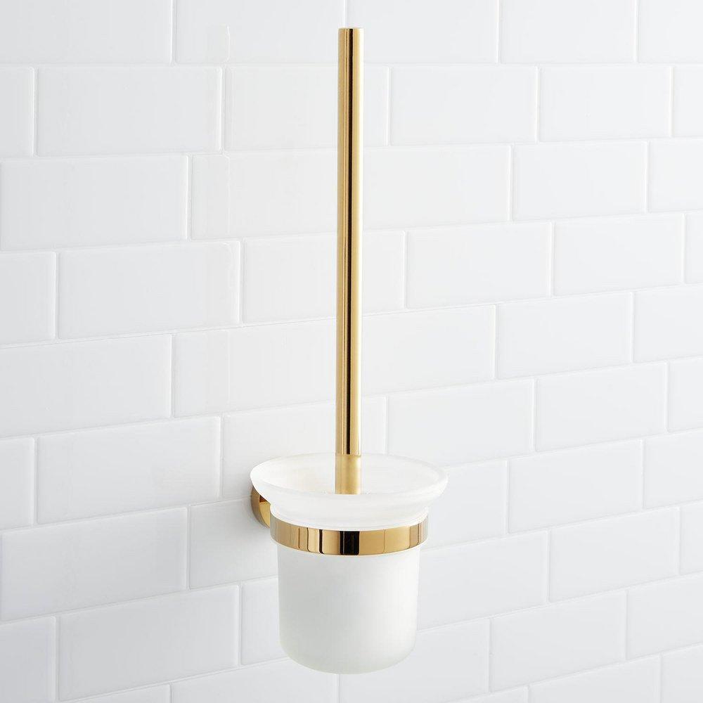 Signature Hardware Polished Brass 15 in. Toilet Brush Holder 