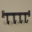 Hand Forged Iron Coat Rack with Four Hooks in Black Powder Coat
