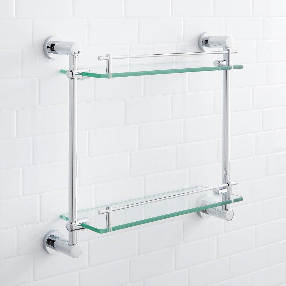 Signature Hardware Chrome 17 in. Glass Bathroom Shelf 