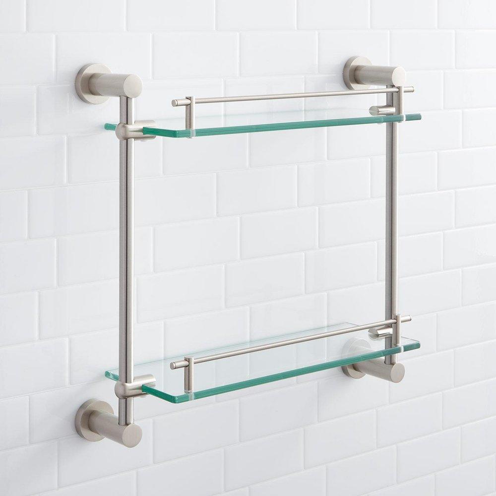 Signature Hardware Brushed Nickel 17 in. Glass Bathroom Shelf 