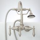 Three Handle Wall Mount Tub Filler with Handshower in Brushed Nickel