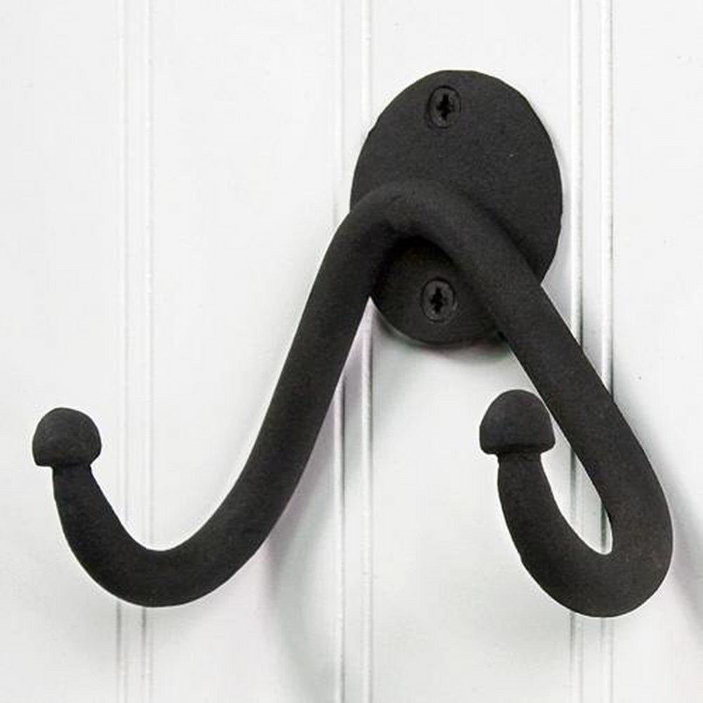 Signature Hardware Black Powder Coat Hand Forged Iron Double Coat Hook 