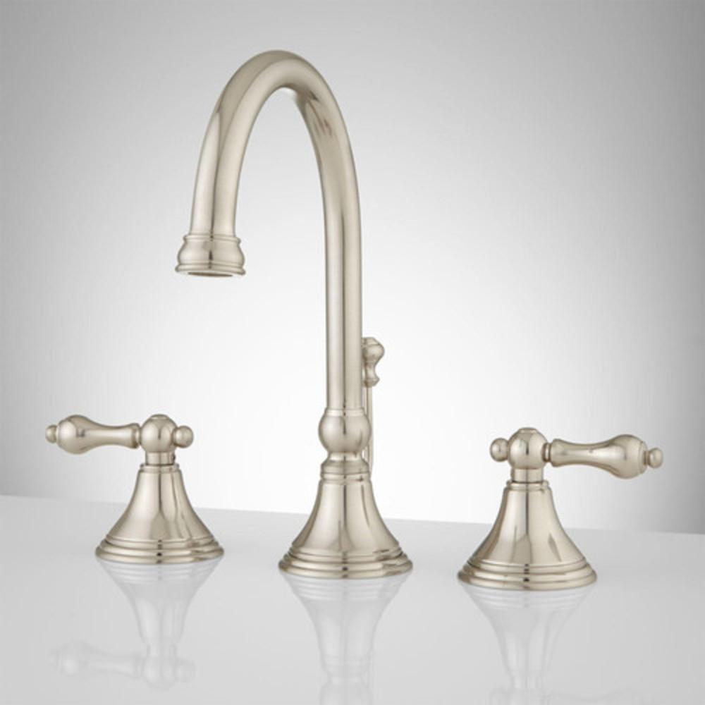 Signature Hardware Brushed Nickel Two Handle Widespread Bathroom Sink Faucet 
