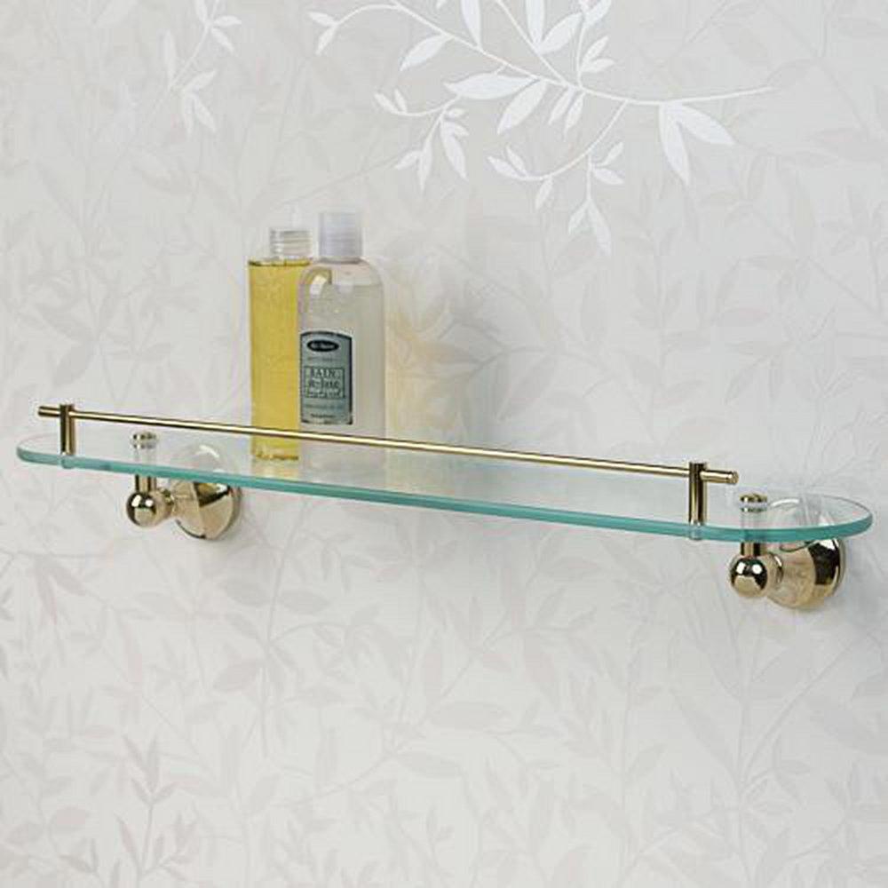 Signature Hardware Polished Brass 23-3/4 in. Glass Bathroom Shelf 