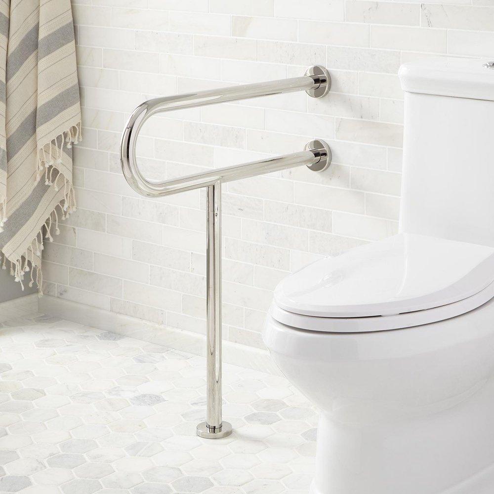 Signature Hardware Polished Stainless Steel PICKENS U-SHAPE GRAB BAR WITH LEG S 